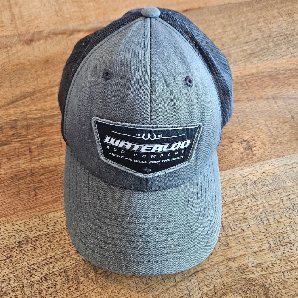 Waterloo Rod Company Yupoong Trucker Hat Grey Black Mesh Snapback Fishing Cap